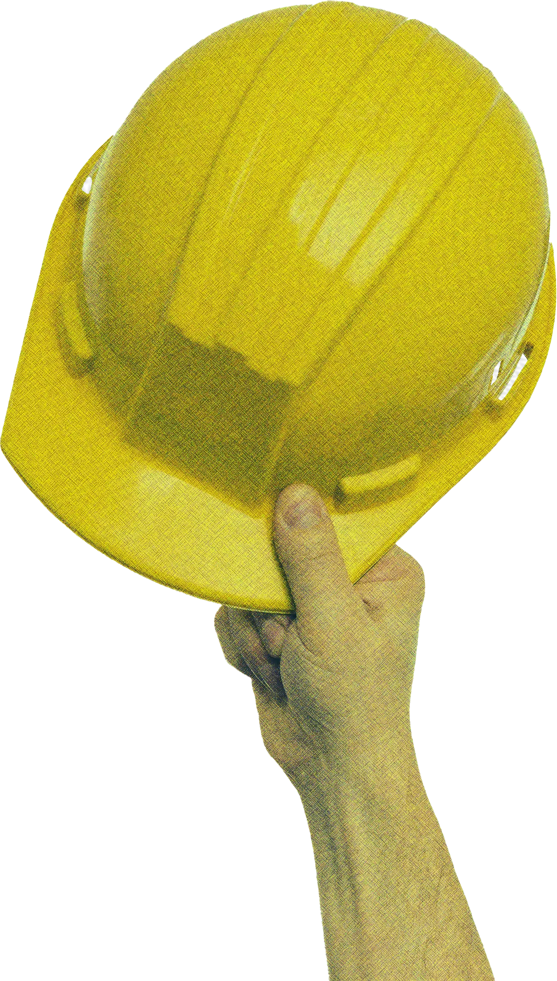 Mano che regge un casco di sicurezza giallo, simbolo della professionalità e della gestione in sicurezza del servizio di ritiro e smaltimento di rifiuti pericolosi e non pericolosi offerto da Alfaraee S.r.l. in tutta Italia